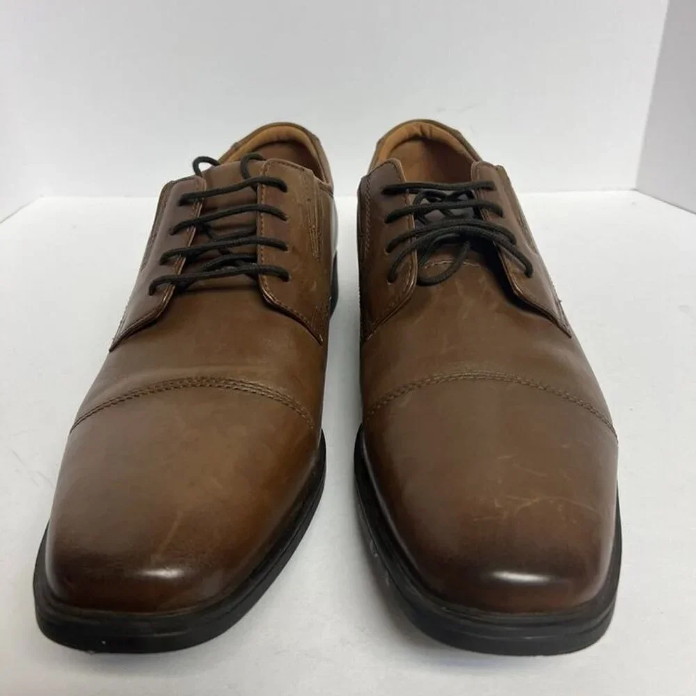 Clarks Mens Tilden Cap Oxford Brown Leather Size 12Wide